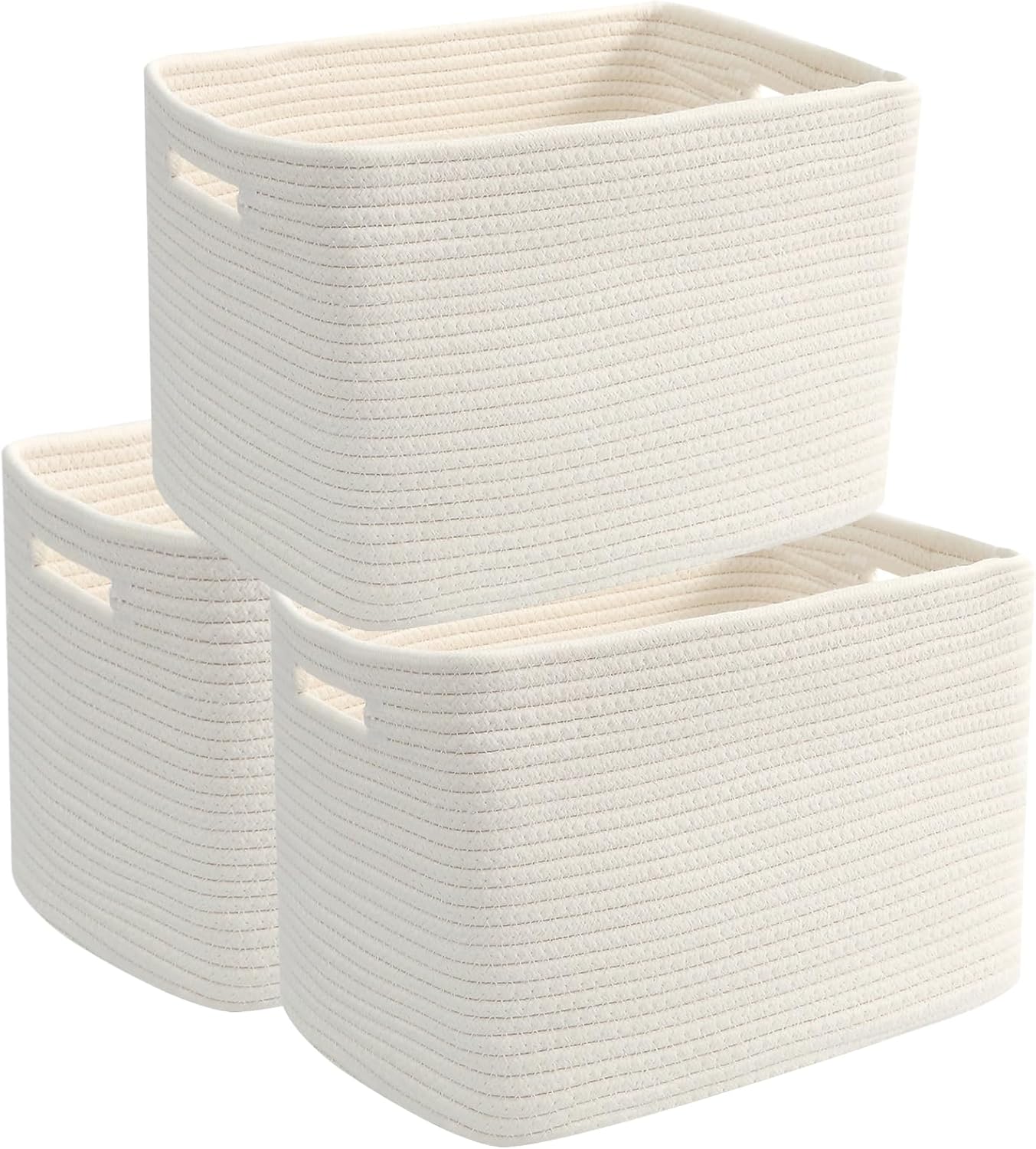 3 Pack Woven Storage Baskets for Shelves, Organizing Bins,Gift Baskets for Toys/Books/Towels/Clothes,Storage box for Nursery,Bedroom&Living Room Home Organization(White)